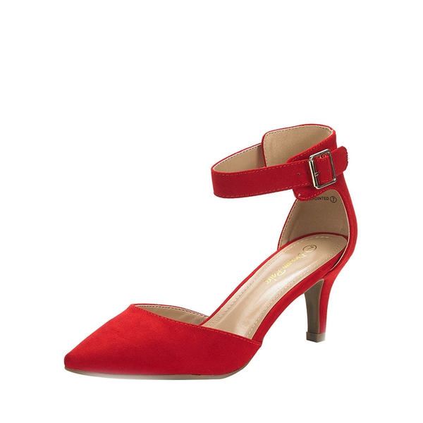 Ankle Strap Low Heel Dress Pumps - RED SUEDE -  0